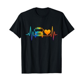 School Driver Monitor School Bus Heartbeat Rainbow T-Shirt
