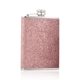 8 Oz Hip Flask,Hip Flasks for Women and Men,Pink Stainless Steel Hip Flasks,Sparkling Pocket Decorative Bottle,Alcohol Flask for Camping, Barbecue, Bar, Party, Drinking