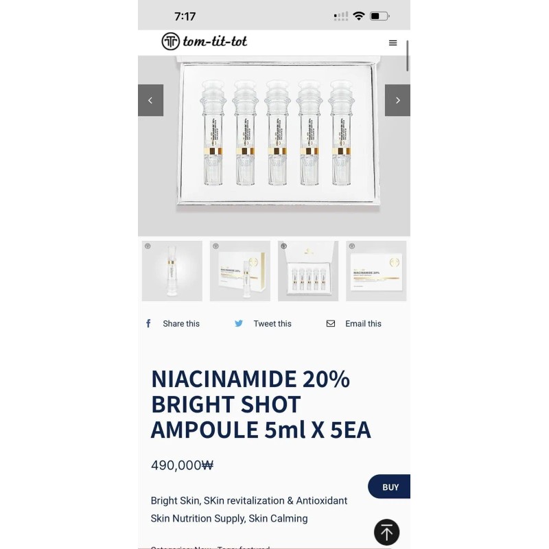 TOM TIT TOT NIACINAMIDE 20% BRIGHT SHOT AMPOULE 5ml X