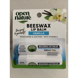 OPEN NATURE Beeswax LIP BALM Vanilla scented w/ Vitamin E 2027 Sealed NEW