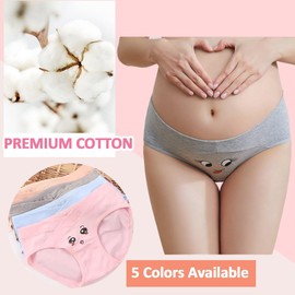 Hornice Maternity Panties for Women Low Waist V Shape Bikini Cotton Maternity Panties Smile Print Breathable Stretch Panties - Pack of 5, multicolored 1-pack 5