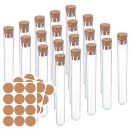 Pack of 23 Test Tubes with Corks, Transparent Plastic Test Tubes for Flowers and Laboratories, 16 mm x 150 mm, with 3 Corks and 20 Test Tubes