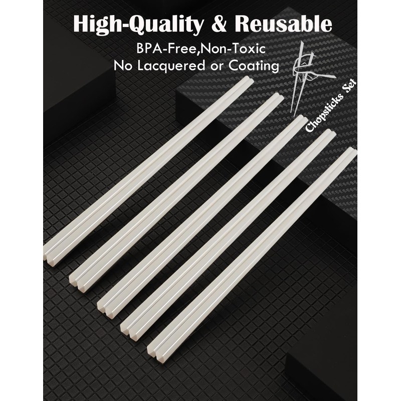 Ceramic Chopsticks Set of 5,Reusable Dishwasher Safe,High-grade Bone Porcelain Chopsticks