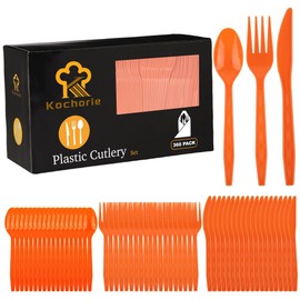 Kochorie 360 Pieces Thanksgiving Plastic Cutlery Set Disposable Plastic Utensils Heavy Duty Flatware Set Includes Orange 120 Knives 120 Forks 120 Spoons for Thanksgiving Party Wedding Birthday