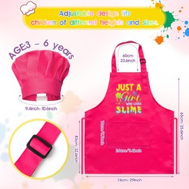 R HORSE 2Pcs Kid Apron and Chef Hat Set, Adjustable Children Pink Kitchen Toddler Apron for Girl Who Loves Slime, Dress up Role Play Chef Toy Funny Cooking Gift Birthday Gift for Kids Baking Painting