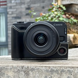 MUZIRI KINOKOO Case for Canon EOS R50 V Camera, PU Leather EOS R50 V/R50V Camera Half Protective Case with Opening Bottom and Hand Grip Design - Retro Style- Black