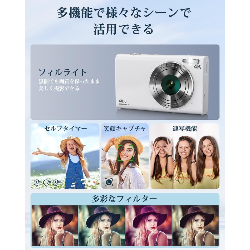 4K Digital Camera, 48 Megapixels, AF Function, 1.2 inches (3