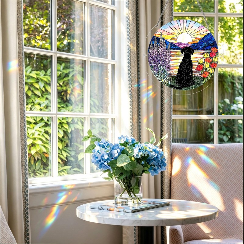 Acrylic Puzzle Jigsaw Suncatchers Dog Silhouette DIY Stained Glass Decor