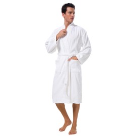 SIORO 2X Plus Size Big and Tall Mens Robe Terry Cloth Kimono Cotton Bathrobe Towel Soft Shower Towel Spa Hotel Hot Tub Bath Robes Calf Length Loungewear, Pure White XX-Large