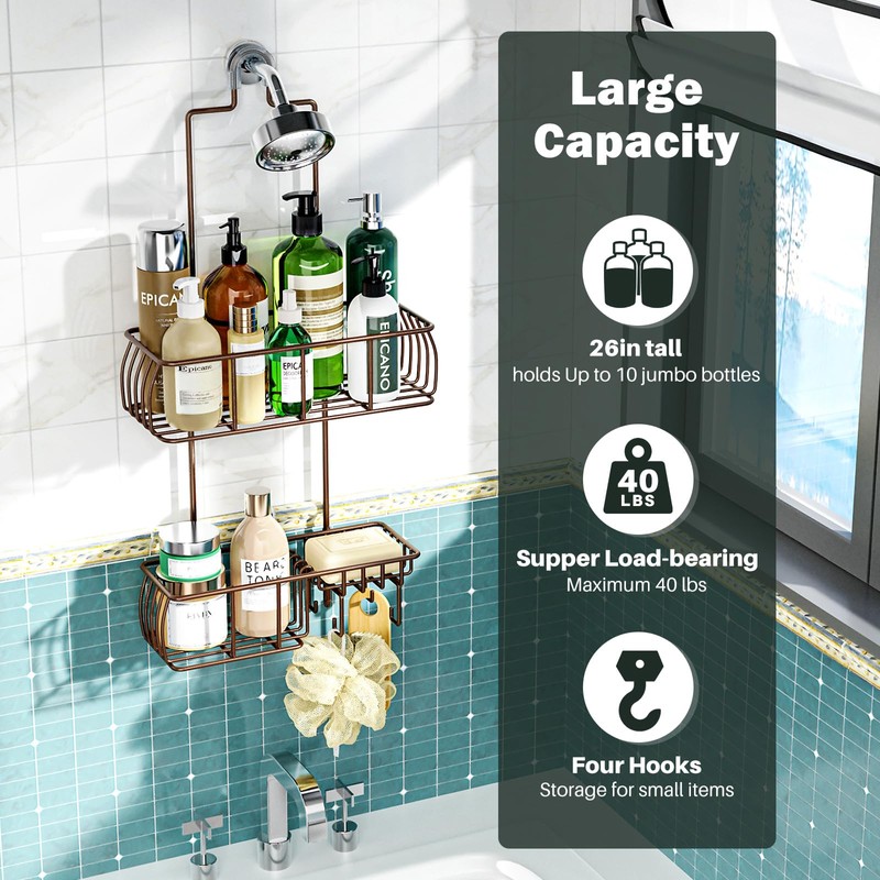 Epicano Shower Caddy Hanging, Anti-Swing Over Head Shower Caddy Rustproof