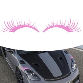 MLY 2 PCS Car Eyelashes Decal for Headlight, Funny Personality Fake Eyelash Sticker, Waterproof Self-Adhesive Car Lashes for Cars Truck Headlights (Pink)