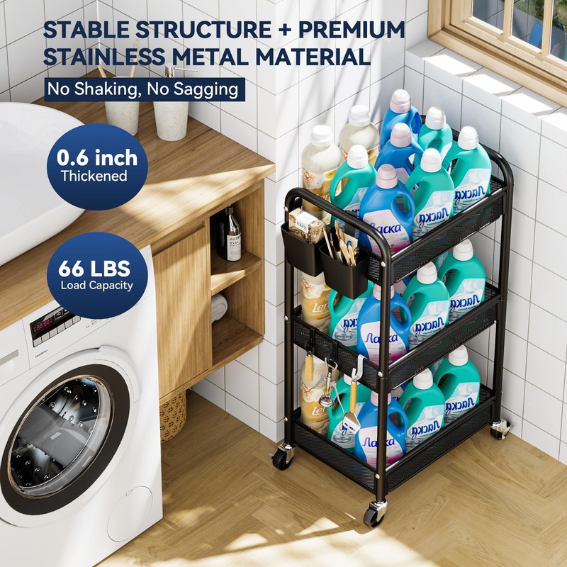 YASONIC 3 Tier Rolling Cart – Metal Utility Storage Cart