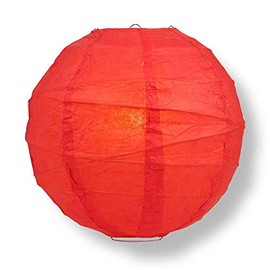 PaperLanternStore.com 12 Inch Red Round Paper Lantern, Crisscross Ribbing, Hanging Decoration