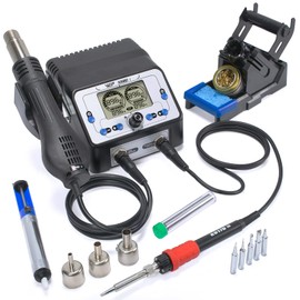 WEP 938BD-I Soldering Iron Station Hot Air Rework Station 2-IN-1 with LCD Display, PID Control, Hot Air Start/Stop, Sleep Mode, 3 Extra Nozzles, 5 Extra Soldering Tips, Solder Wire