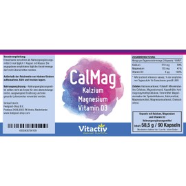 CAL & MAG & D3 - Organic Calcium + Magnesium in Ideal Ratio 2:1 + Vitamin D3 - for Bones, Muscles and Immune System* - High Dose - 90 Capsules (Monthly Pack)