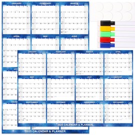 48" x 32" Large Erasable Calendar 2025-12 Month Wall Calendar 2025 from Jan. 2025 to Dec. 2025, Large Yearly Calendar for Wall, Dry Erase Calendar with 5 Markers and Round Stickers