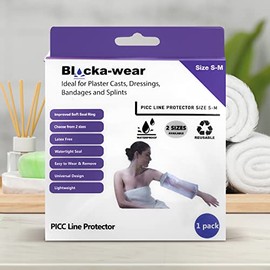 Blocka-wear Adult Waterproof PICC Line Covers Upper Arm - Forearm & Elbow Cast Cover for Shower - Stretchy Neoprene Seal & Strong PVC Body - S-M, 30cmx22cm, Grey