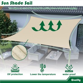 Goleray 11'x17' Waterproof Sun Shade Sail Rectangle Shade Canopy Cloth Outdoor Patio Cover UV Resistant Awnings for Backyard Garden Deck, Beige