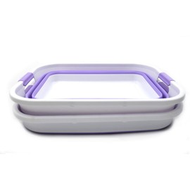 SAMMART Set of 2-41L(10.8 gallon) Collapsible Plastic Laundry Basket-Pop Up Storage Container-Portable Washing Tub-Space Saving Hamper,Water capacity:32L(8.4 gallon) (2 rectangular, Lt. Purple)