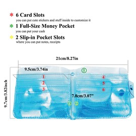 HOLLY TRIP Pack of 2 Clear Bifold Wallet Small Purse, Cute PVC Jelly Wallet ID Card Case Holder with Neck Lanyard for Women Girls, Blue