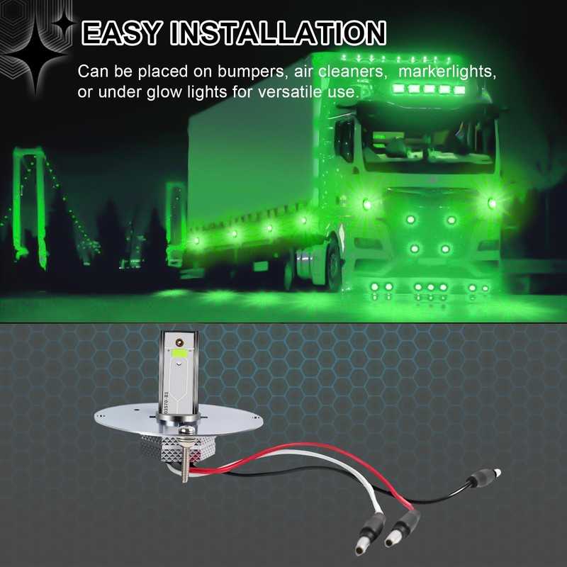 Wodvyss 2Pcs Glass Watermelon Lights, Green LED Side Marker Turn