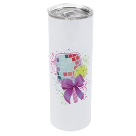 Elanze Designs 20 Ounce Stainless Steel Sports On the Go Skinny Travel Tumbler With Push Top Lid Glam Disco Pickleball Paddle With Coquette Bow