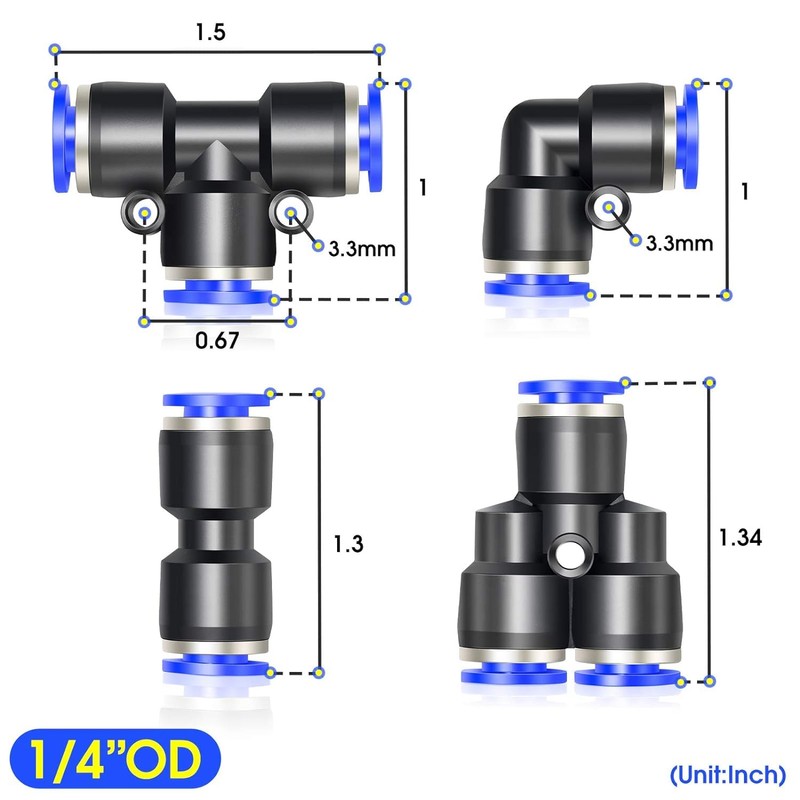 TAILONZ PNEUMATIC 1/4 Inch od Push to Connect Fittings Pneumatic