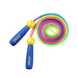 OTraki Children's Skipping Rope, Adjustable Skipping Rope with Wooden Handle, Skipping Rope for Boys and Girls, Ideal for Fitness Training and Bone Development, Blue