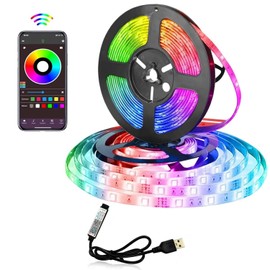 Tira LED RGB Inteligente, 2M, USB, Bluetooth, Sincronización con Música, Control por App, Cambio de Color DIY para Cuarto, TV, Decoración de Interior