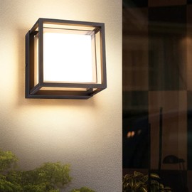 lampara LED exterior pared, YNXing lampara de pared exterior, 12W Lámpara de cabeza de columna impermeable al aire libre, pantalla de PC de doble capa, Adecuado para patio/exterior/jardín/pasillo
