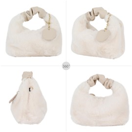 Meliyya Women's Faux Fur Shoulder Bag Plush Shoulder Bag Fluffy Handbag with Chain Strap Plush Handle, 07809 White