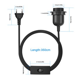 3 x E27 Lamp Holder with Cable, Lamp Holder with Switch with EU Plug, E27 Socket with Cable for Lamp Hanging, Pendant Light, Black
