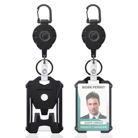 Uniclife Heavy ID Card Holder Vertical Hard Plastic Case with Retractable Keychain ID Reel Holds up to 8oz Sturdy Card Protector for Office School ID Credit Cards, Pack of 2