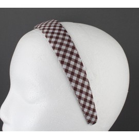 Fashion Accessories Now Brown headband 1 1/8 inches wide gingham fabric covered hair band headband gingham plaid check