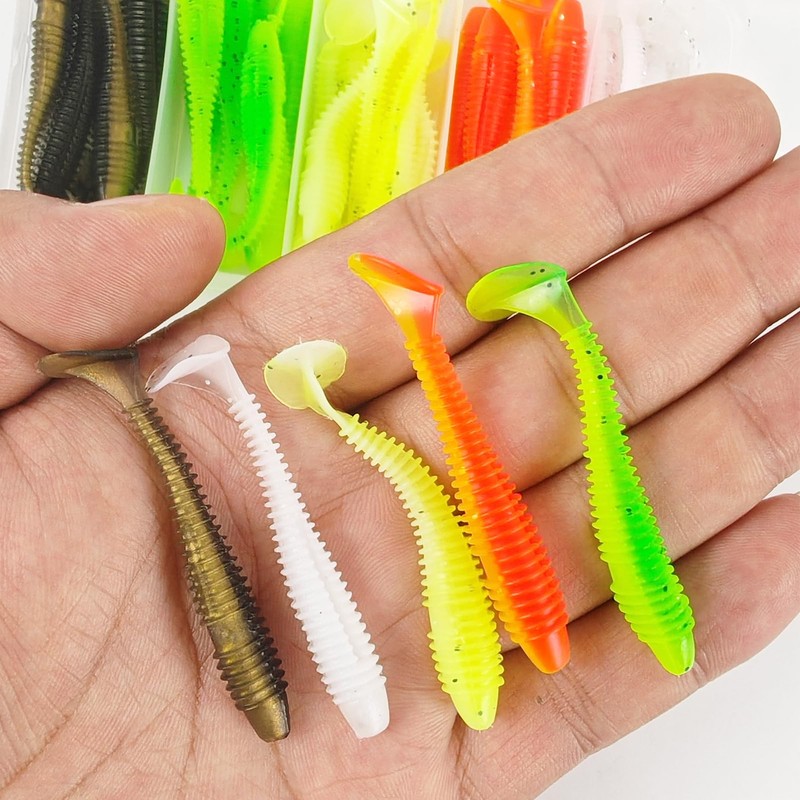FREE FISHER 40 Pcs Soft Fishing Lures Swimbaits Paddle Tail