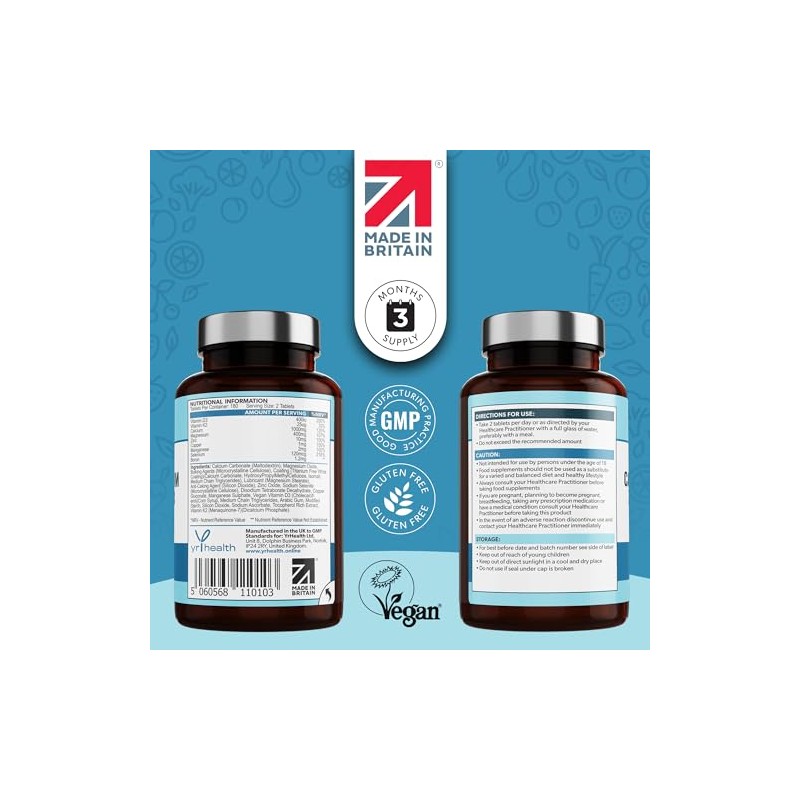 Calcium Magnesium Zinc Vitamin D3 and K2 Vegan 180 Tablets