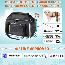 Petskd Top-Expandable Pet Carrier 17x11x11 Inches Delta American United Airline Approved, Soft-Sided Carrier for Small Cats and Dogs with Locking Safety Zippers and Anti-Scratch Mesh(Black)