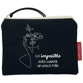 Hello-Bags. Wallet/small bag. Exterior: 100% cotton. Includes zip and lining. Packed in a kraft gift envelope. Model: LOIMPOSIBLE. Colour: ecru/black. 14 x 10 cm., black, Contemporary