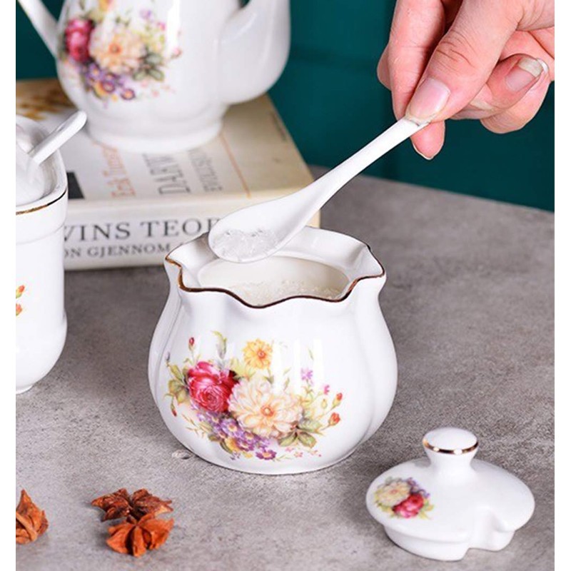 Mozacona Ceramics Retro Flower Sugar Bowl Spice Jar Storage Seasoning