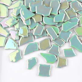 BTMIEY Irregular Ceramic Mosaic Tiles 500g 2-4cm Mosaic Stones Stones for DIY Mosaic Making Crafts Hobby Art Home Decoration (Iridescent Light Green)