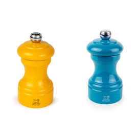 Peugeot Bistro Pepper and Salt Mill Set, 4in - Essential Kitchen Tools with Adjustable Grinding Precision, Beechwood Mills - Enhance Flavors in Everyday Cooking (Saffron/Blue)