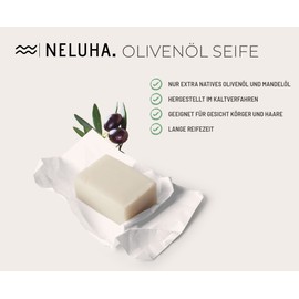 NELUHA Jasmine Olive Oil Soap with Almond Oil, 100% Natural Soap without Additives for Skin, Hair and Shave, Shower Soap Nourishing for All Skin Types, No Allergens, Plastic-Free Olive Soap