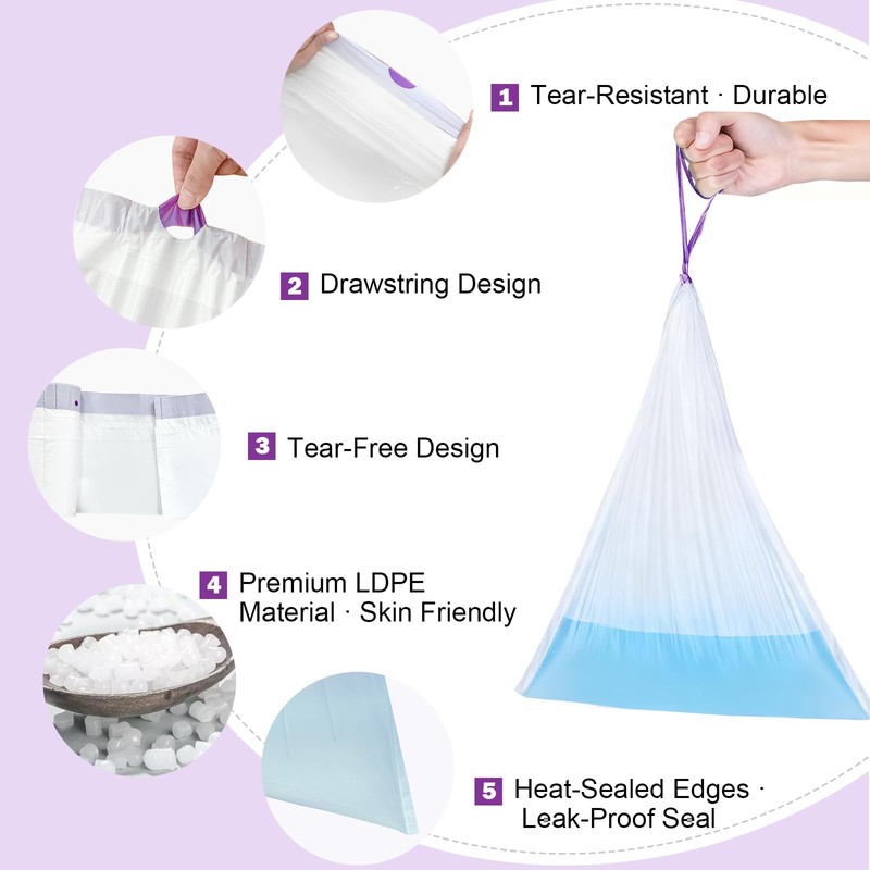 Commode Liners - 120 Lavender Scented Disposable Commode Bags, Leak-Proof