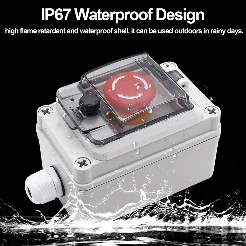 TWTADE e-Stop Push Button Switch with Box Outdoor IP67 Waterproof