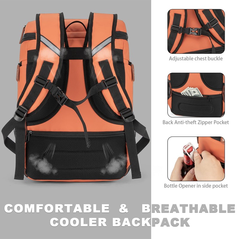 Insulated Cooler Backpack,33 Cans Multifunctional Double Deck Leakproof Cooler Bag