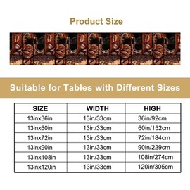 Coffee Print Table Runner Rectangle Modern Art Coffee Cup Coffee Bean Abstract Heart Non-Slip Print for Dining Room Kitchen Living Room Party 13x60 inch