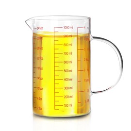 WhiteRhino 34Oz/4Cup Glass Liquid Measuring Cup With Handle,High Borosilicate Glass Three Scales (OZ, Cup, ML/CC) for Kitchen or Restaurant, V-Shaped Spout Glass Measuring Beaker,Easy To Read(1000ML)