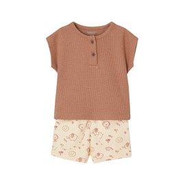 VERTBAUDET New Baby Tunisian T-Shirt + Baby Shorts Set, mocha