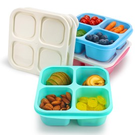 Shopwithgreen Bento Box Lunch Boxes, Snack Box Containers for Kids Adults, 4 Compartment Reusable Meal Prep Containers with Lids, Portion Control Container Set, 3 Pack