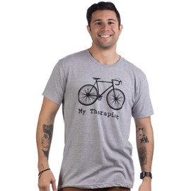 Ann Arbor T-shirt Co. My Therapist (Bicycle) | Funny Bike Riding Rider Cycling Cyclist Man T-Shirt-(Adult,M) Heather Grey
